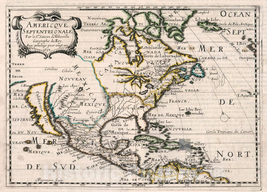 Historic Map : Americque Septentrionale. Par le Sr. Sanson d' Abbeville, Geographe Ordinaire du Roy, 1657 Atlas - Vintage Wall Art