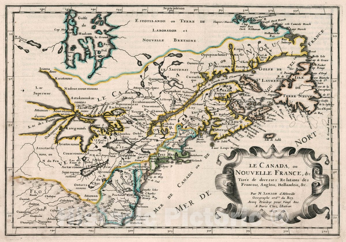Canada and the Great Lakes - River Map, 1657 by Nicolas Sanson