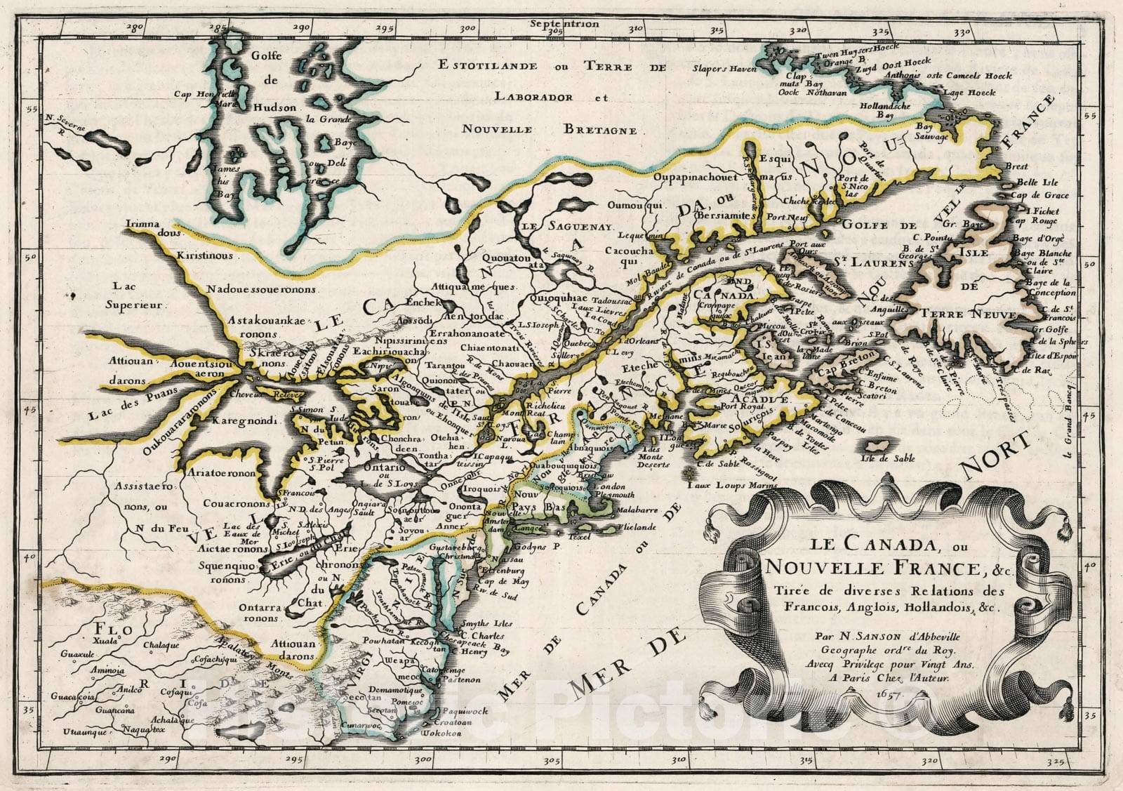 Historic Map : Canada, Newfoundland, , North America Le Canada, ou Nouvelle France &c, 1657 Atlas , Vintage Wall Art