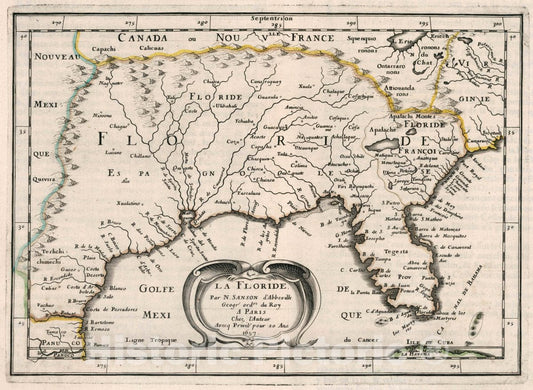 Historic Map : Florida, La Floride. Par N. Sanson d' Abbeville, Geogr. Ordre du Roy, 1657 Atlas , Vintage Wall Art