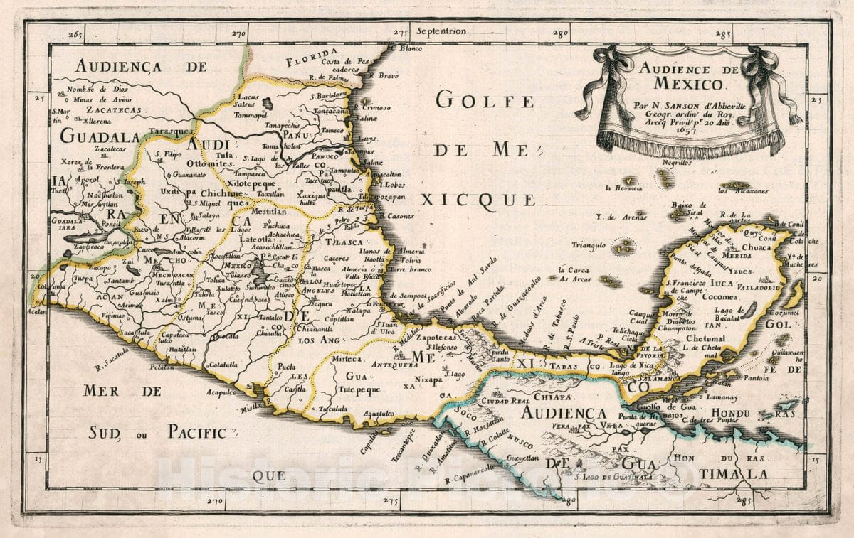 Historic Map : 1657 Audience de Mexico. Par N. Sanson d' Abbeville, Geogr. Ordin du Roy - Vintage Wall Art