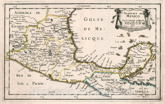 Historic Map : 1657 Audience de Mexico. Par N. Sanson d' Abbeville, Geogr. Ordin du Roy - Vintage Wall Art