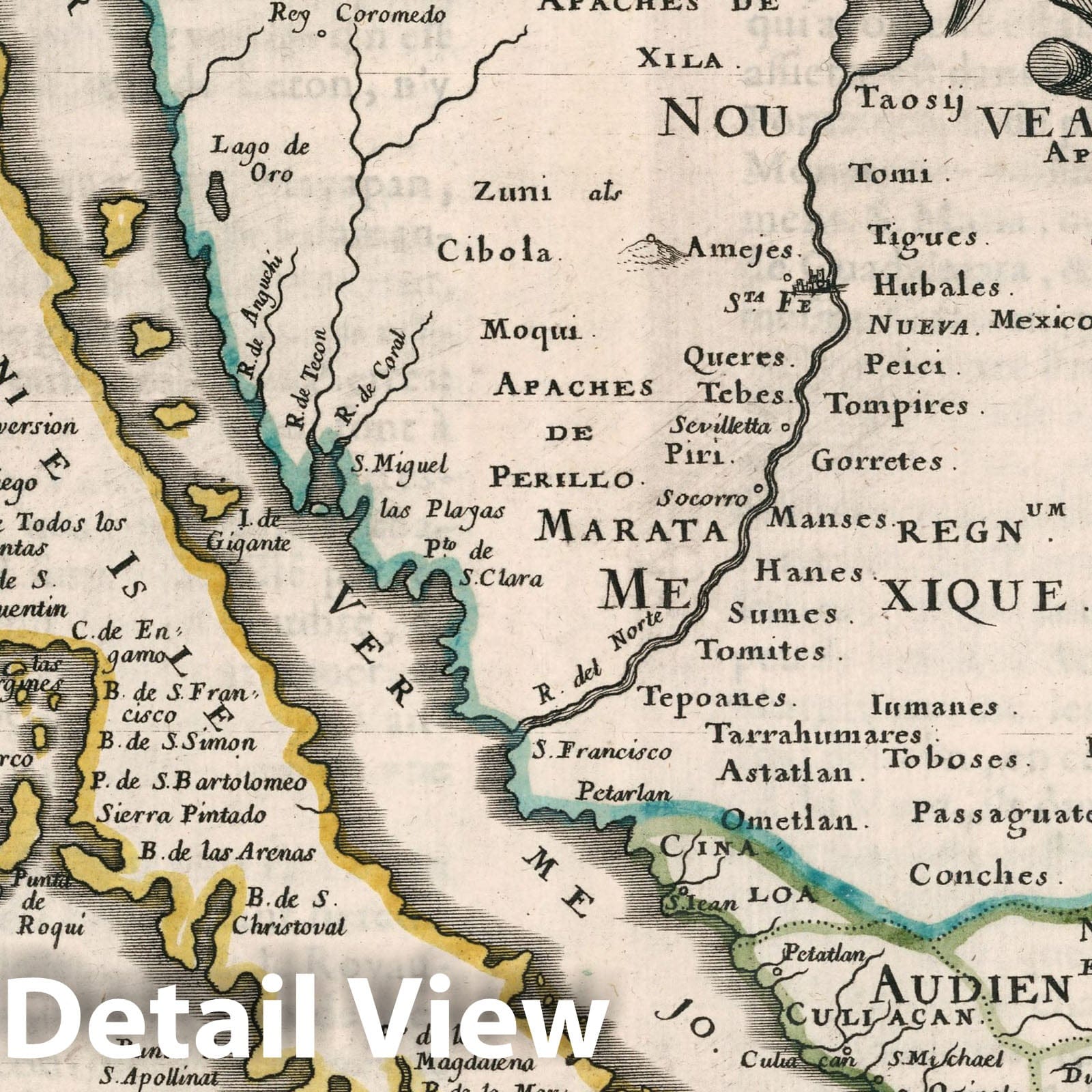 Guadalajara, New Mexico, and California - Canal Map, 1657 by Sanson