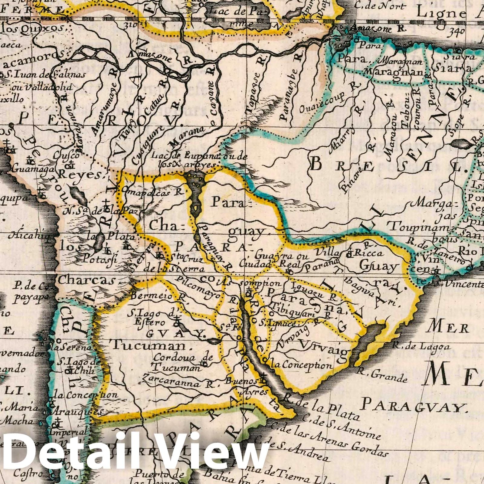 South America - River Map, 1657 - Historical Map Print