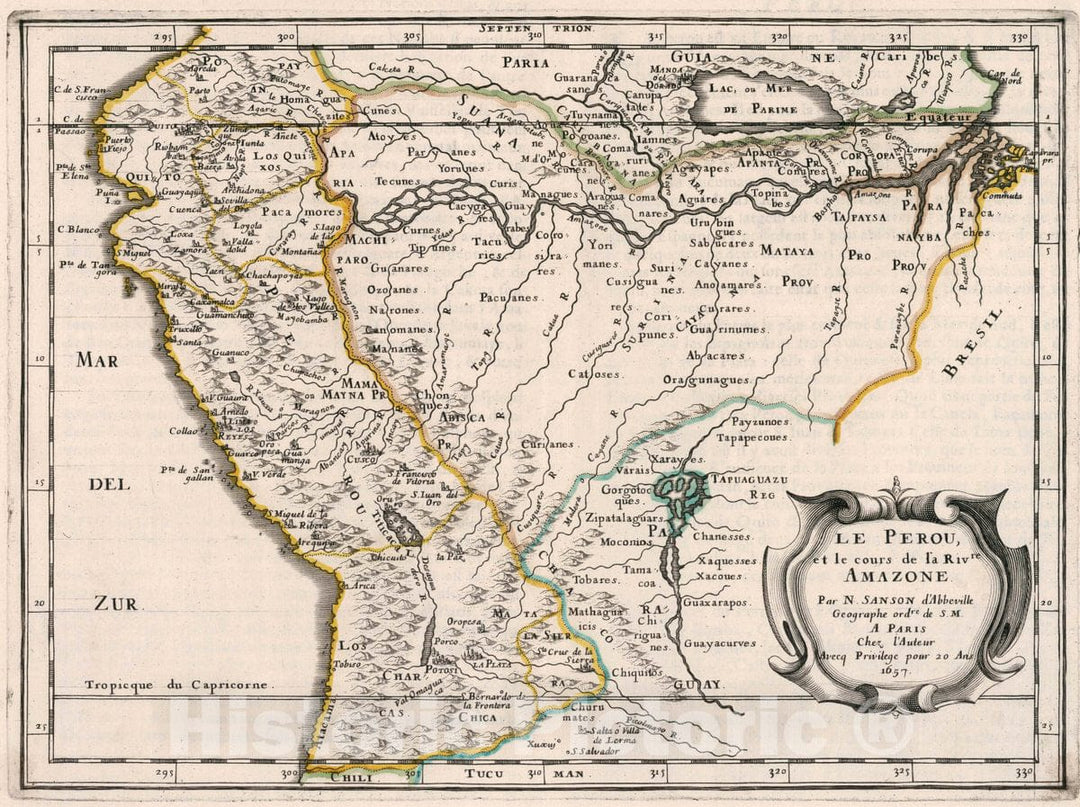 Historic Map : Peru, Amazon River Region Le Perou, et le Cours de la Rivre Amazone, 1657 Atlas , Vintage Wall Art