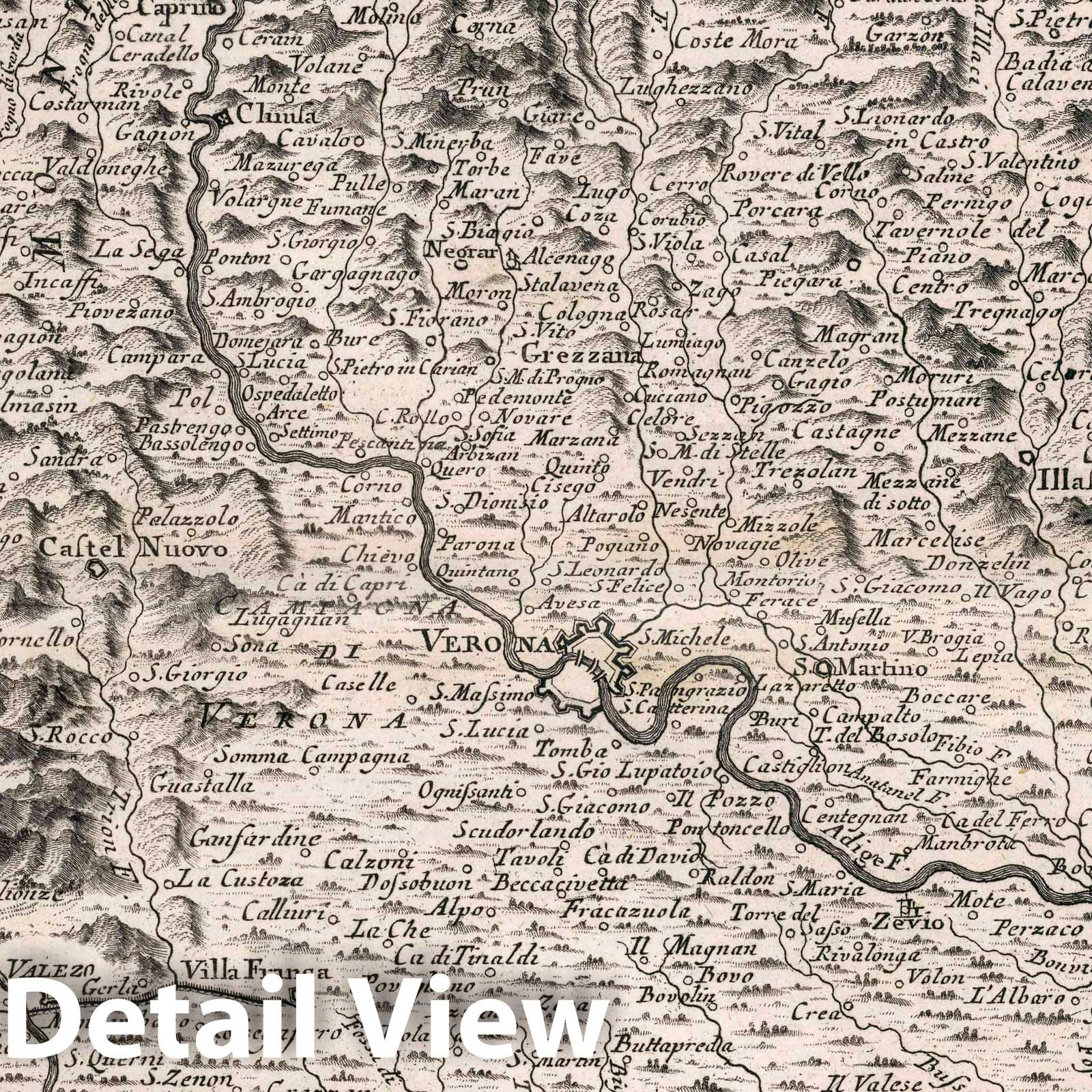 Verona with Cologna District, Italy - Route Map, 1783 - Historical Map Print