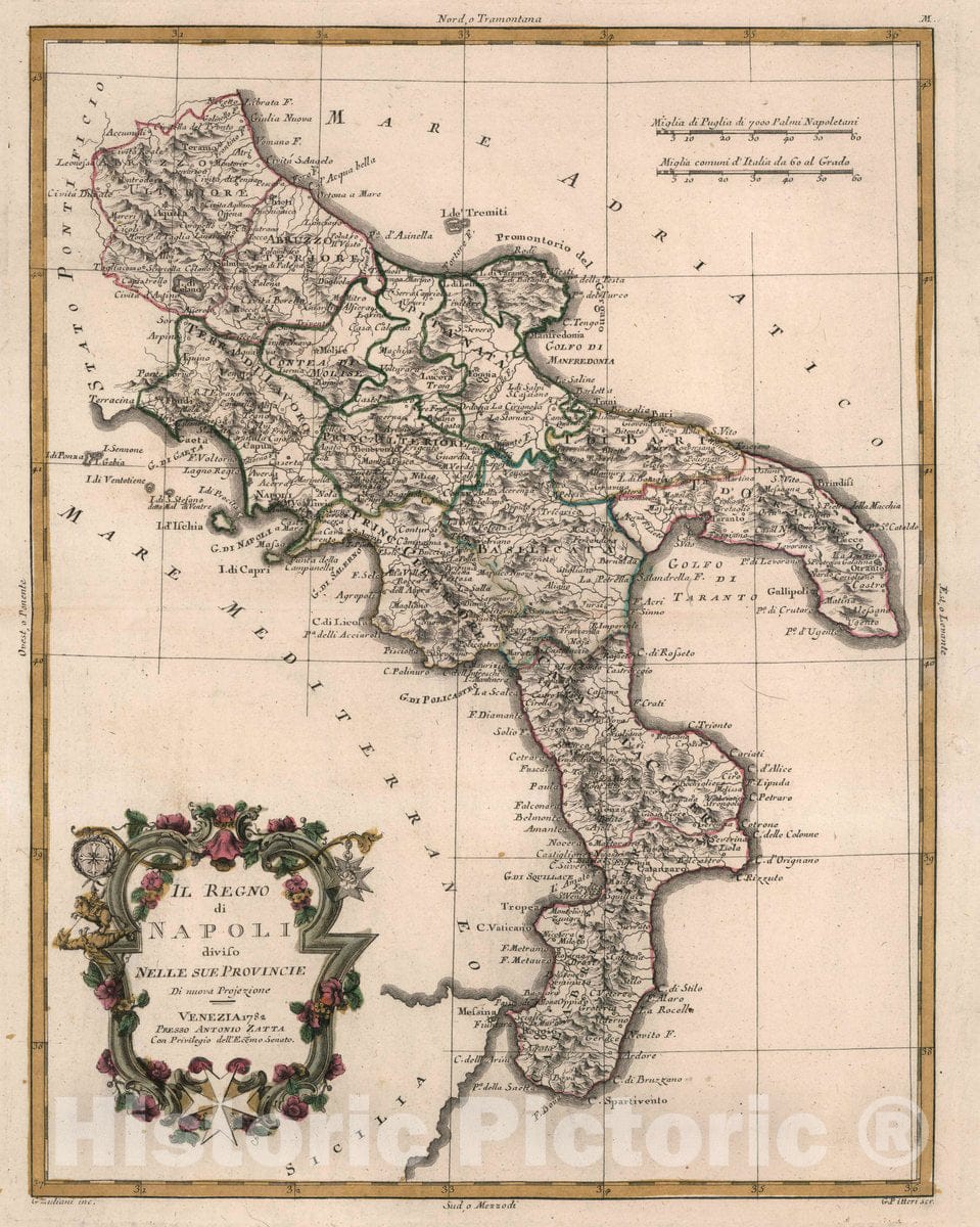Kingdom of Naples - Route Map, 1782 - Historical Map Reproduction