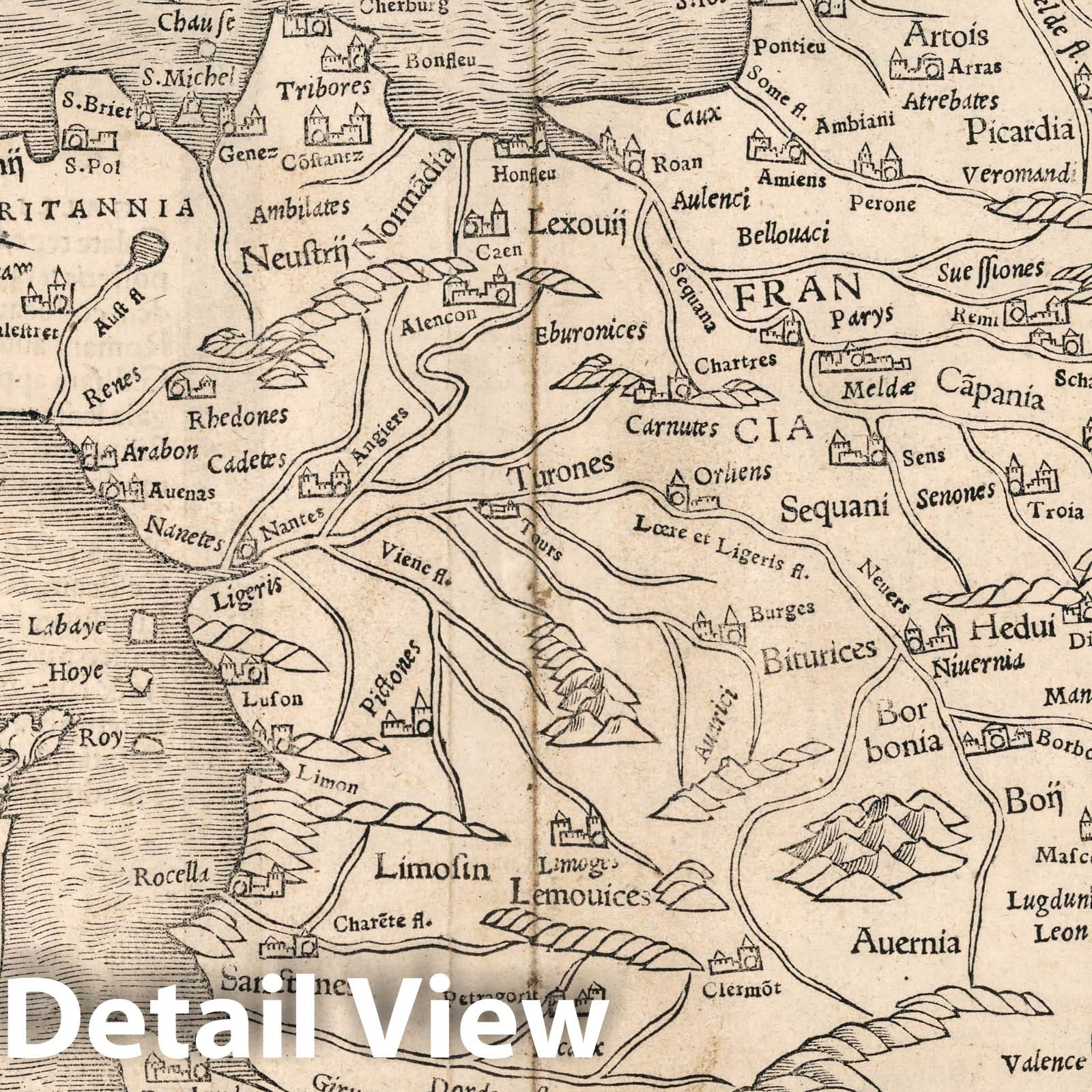 France - Road Map, 1540 - Historical Map Print