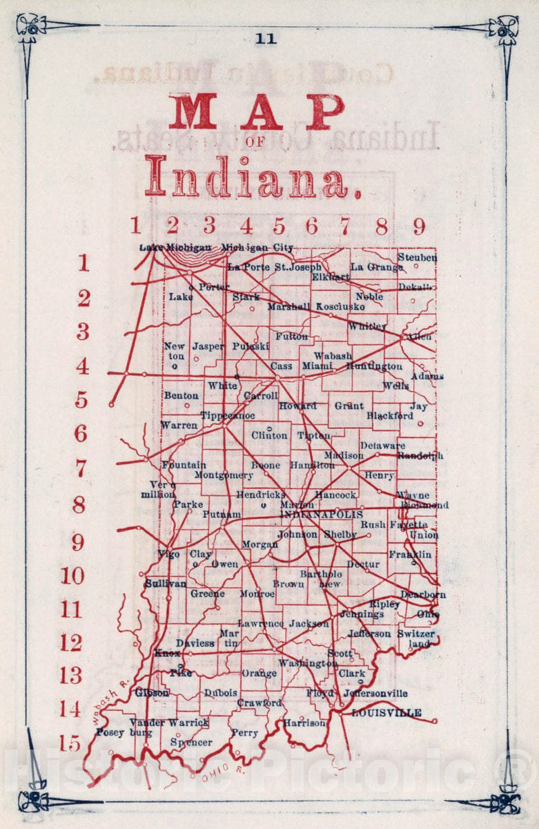 Historic Map : 1866 Map of Indiana. - Vintage Wall Art