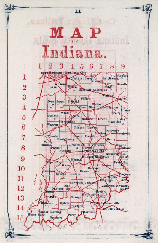 Historic Map : 1866 Map of Indiana. - Vintage Wall Art