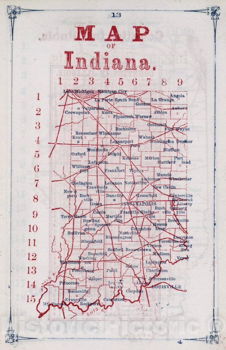 Historic Map : 1866 Map of Indiana County Seats - Vintage Wall Art