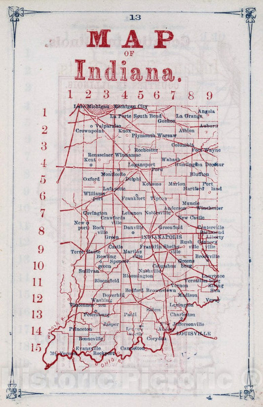 Historic Map : 1866 Map of Indiana County Seats - Vintage Wall Art