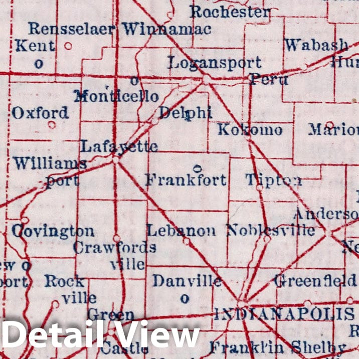 Historic Map : 1866 Map of Indiana County Seats - Vintage Wall Art