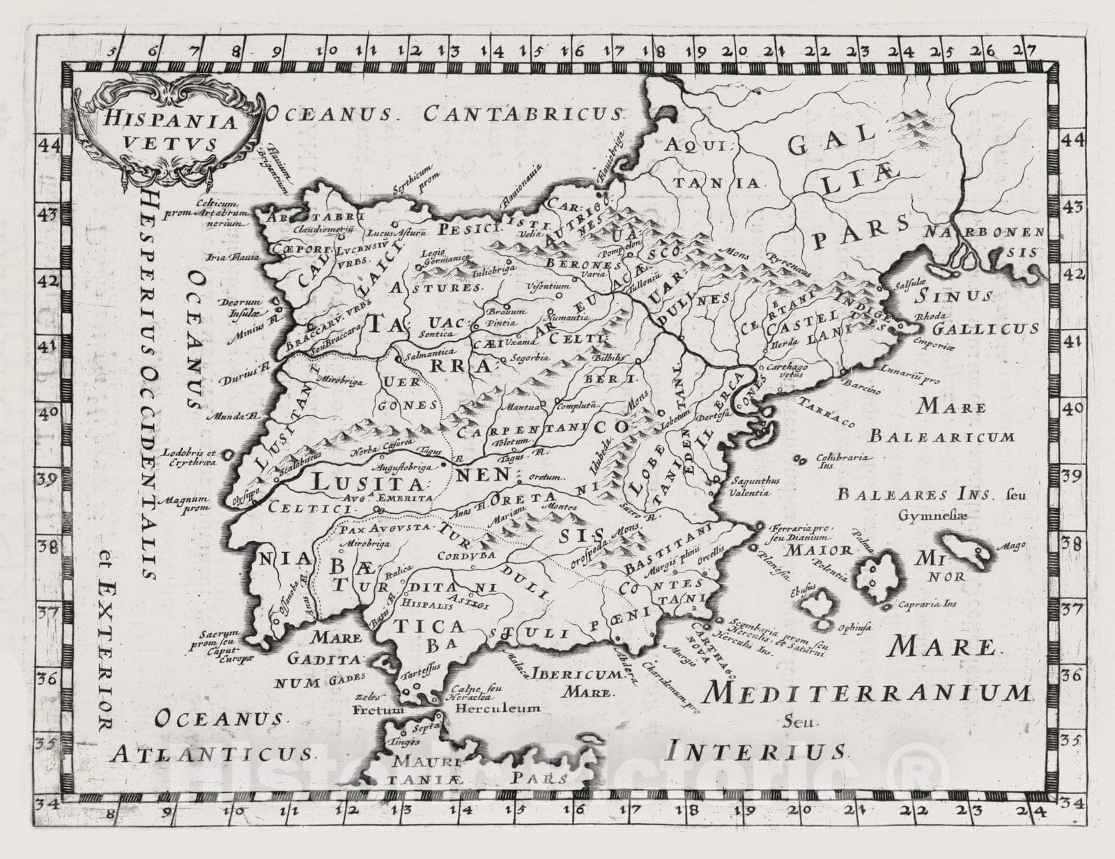 Historic Map : Spain, Iberian Peninsula Hispania Vetus, 1648 , Vintage Wall Art