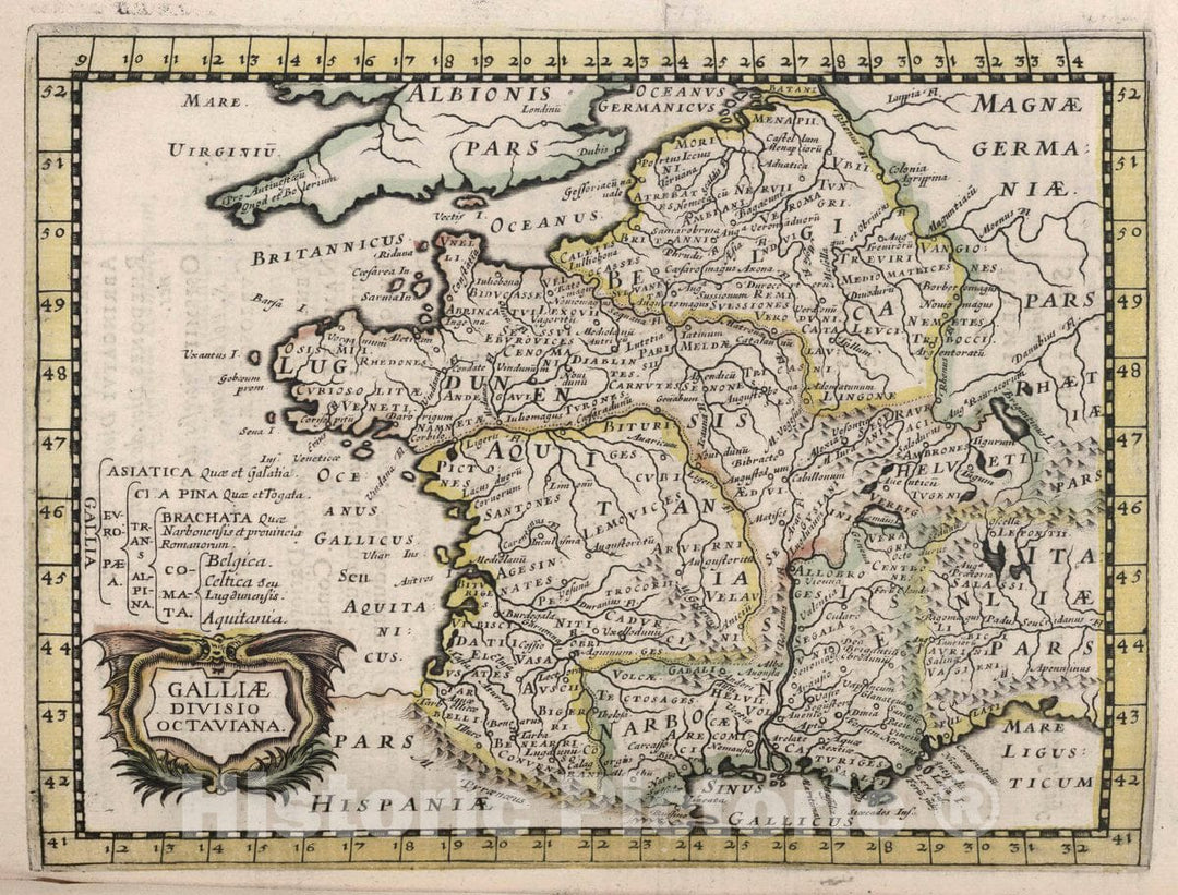 Historic Map : France, Galliae Divisio Octaviana, 1648 , Vintage Wall Art