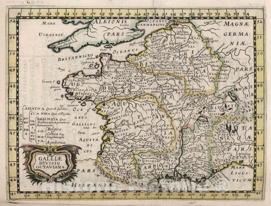 Historic Map : France, Galliae Divisio Octaviana, 1648 , Vintage Wall Art