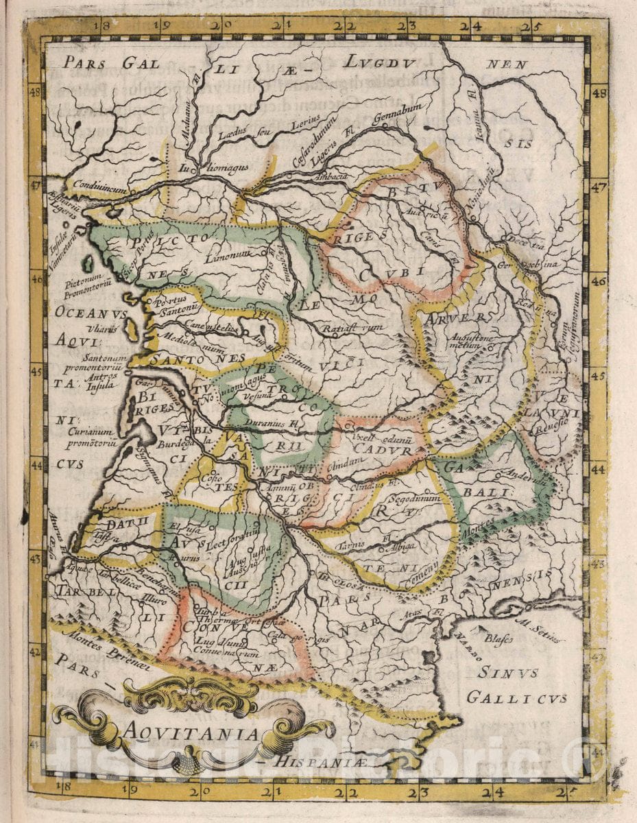Historic Map : Aquitaine , France Aquitania, 1648 , Vintage Wall Art