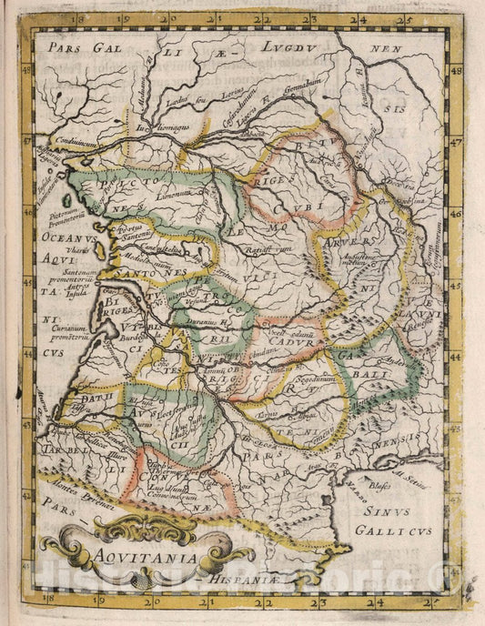 Historic Map : Aquitaine , France Aquitania, 1648 , Vintage Wall Art