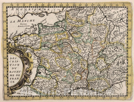 Historic Map : France, Description du Royaume de France, 1648 , Vintage Wall Art
