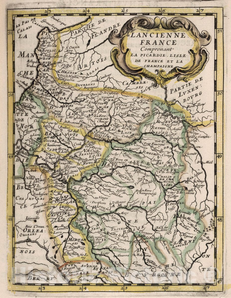 Historic Map : L'Ancienne , France Lancienne France, 1648 , Vintage Wall Art