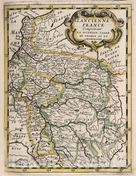 Historic Map : L'Ancienne , France Lancienne France, 1648 , Vintage Wall Art
