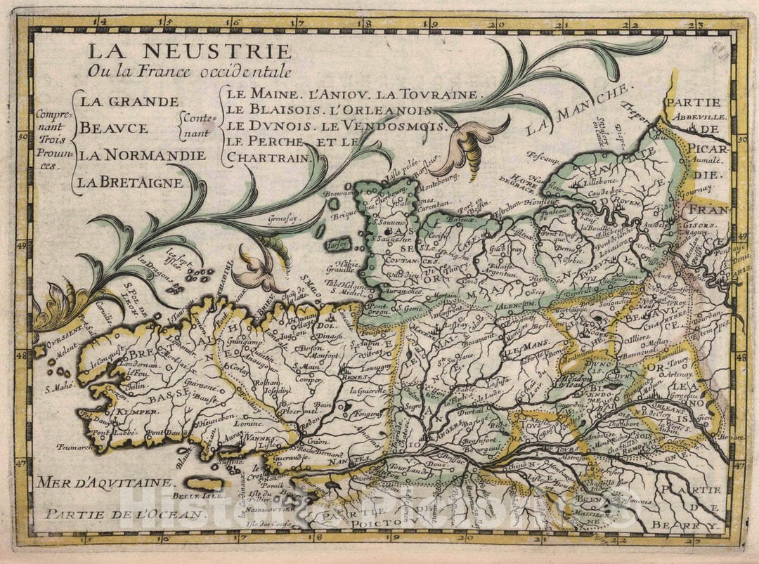 Historic Map : Normandy , France La Neustrie ou la France occidentale, 1648 , Vintage Wall Art