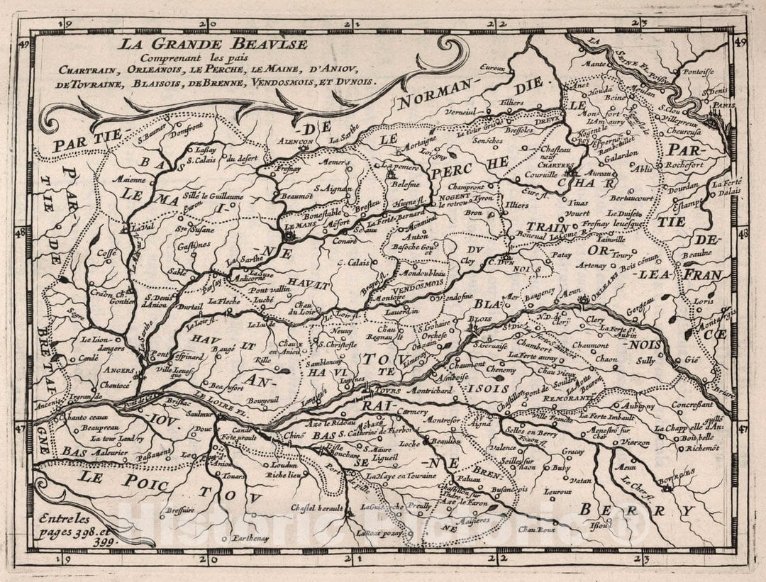 Historic Map : France, La Grande Beavlse, 1648 , Vintage Wall Art