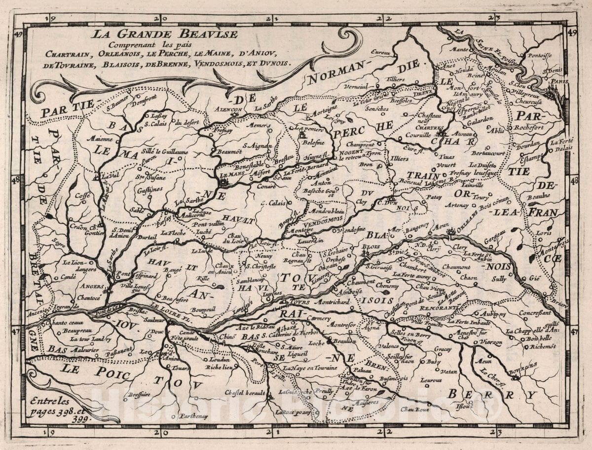 Historic Map : France, La Grande Beavlse, 1648 , Vintage Wall Art