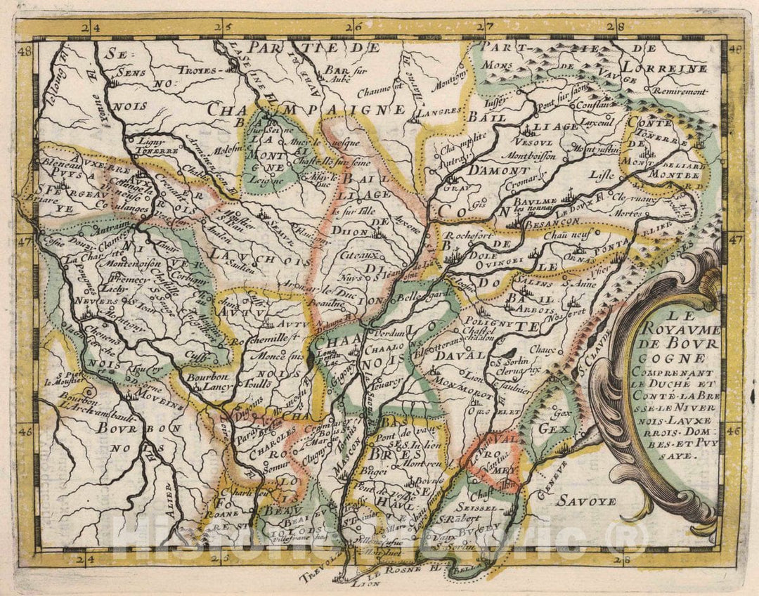 Historic Map : Burgundy , France Le Royaume de Bourgogne, 1648 , Vintage Wall Art