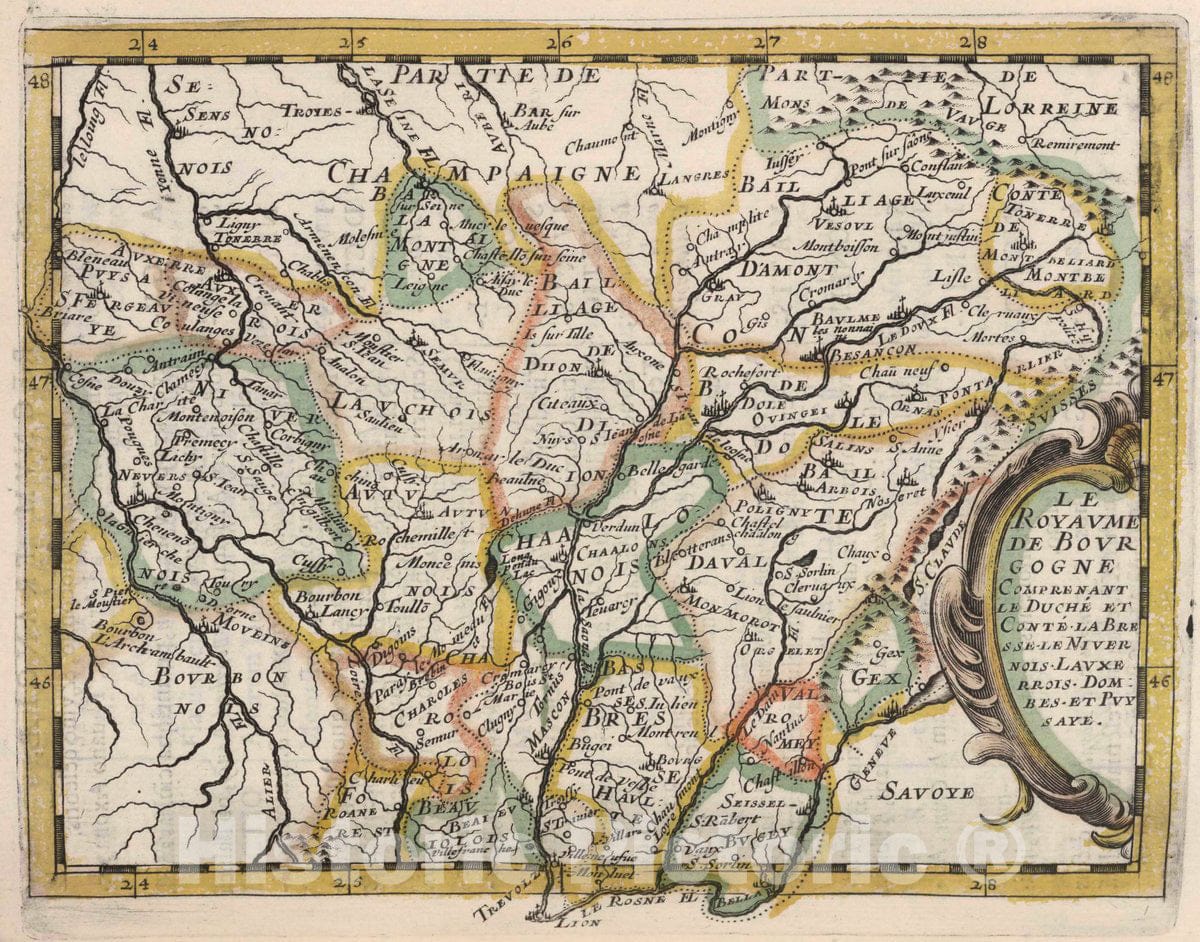 Historic Map : Burgundy , France Le Royaume de Bourgogne, 1648 , Vintage Wall Art