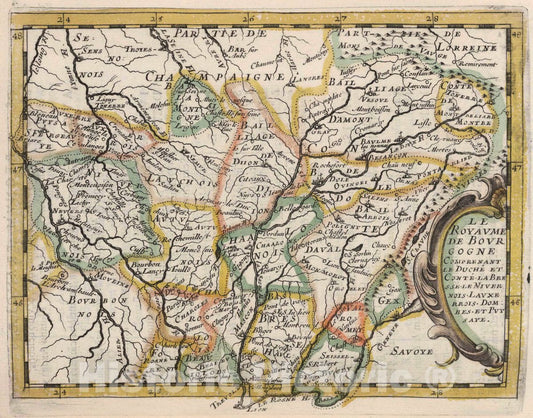 Historic Map : Burgundy , France Le Royaume de Bourgogne, 1648 , Vintage Wall Art