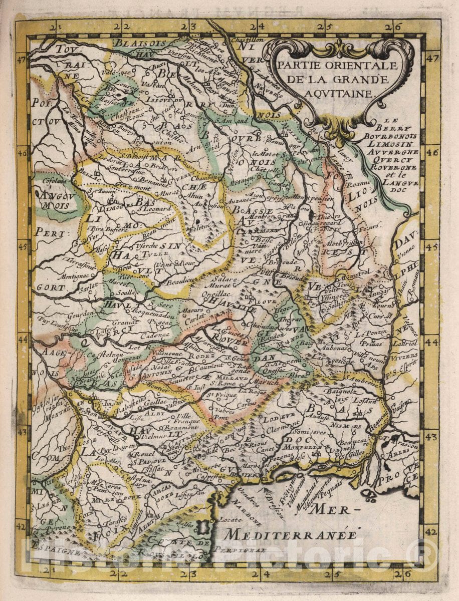 Historic Map : Aquitaine , France Partie Orientale de la Grande Aquitaine, 1648 , Vintage Wall Art