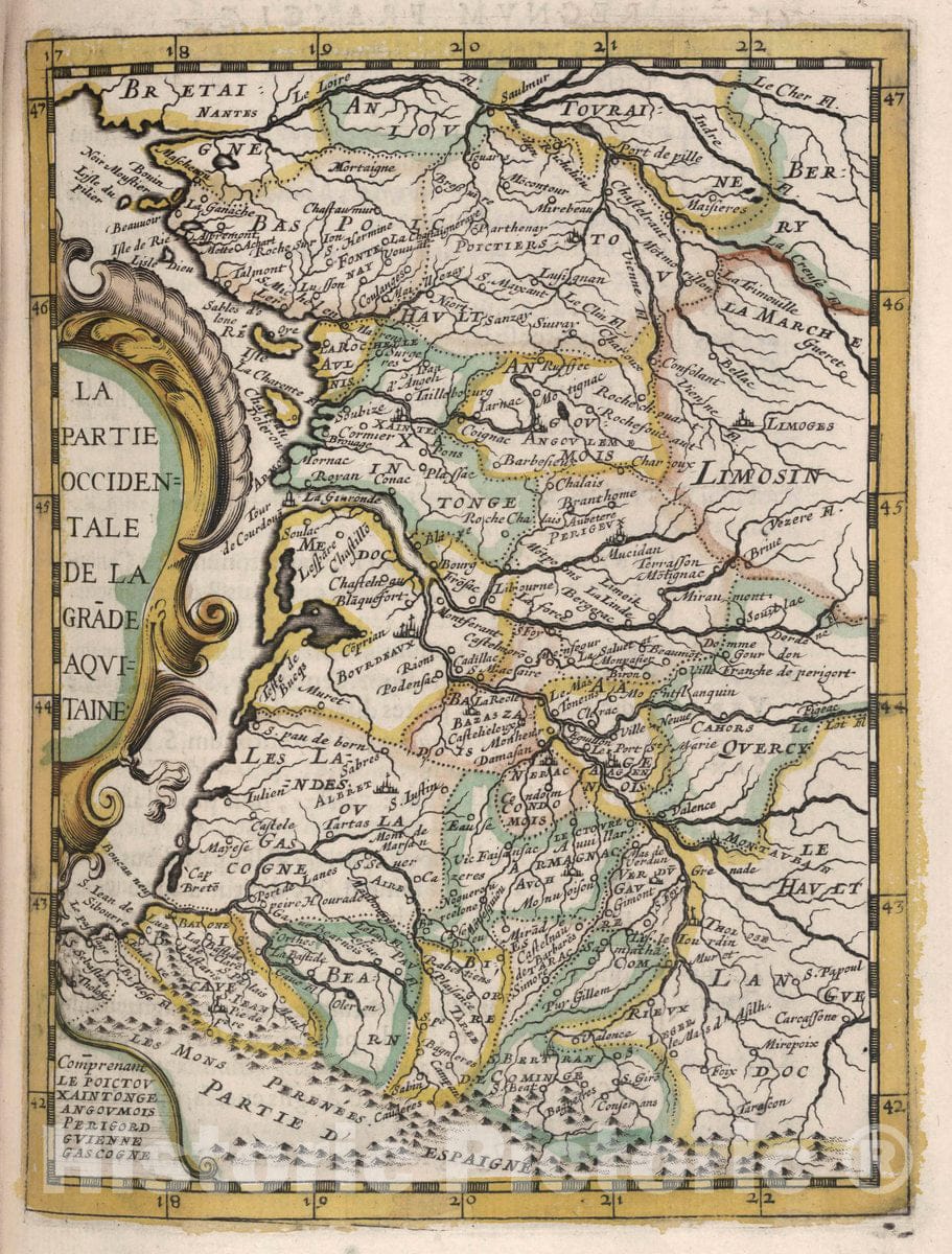 Historic Map : Aquitaine , France Partie Occidentale de la Grade Aquitaine, 1648 , Vintage Wall Art