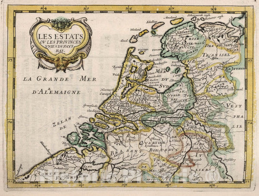 Historic Map : Les Estats ou les Provinces Unies du Pays Bas, 1648 - Vintage Wall Art
