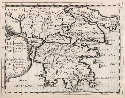 Historic Map : Greece, Liua Die. Moree, 1649 , Vintage Wall Art