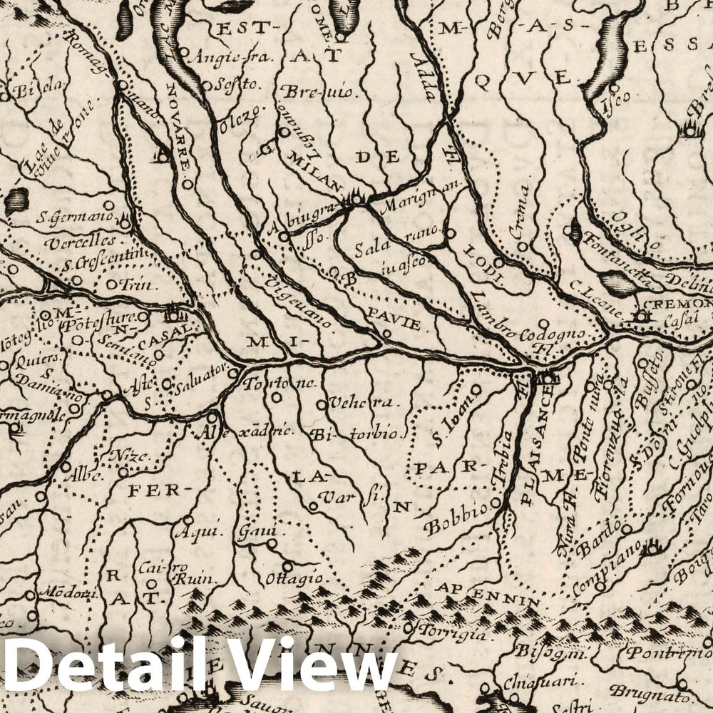 Historic Map : Po River La Lombardie et Riviere de Genes, 1649 , Vintage Wall Art