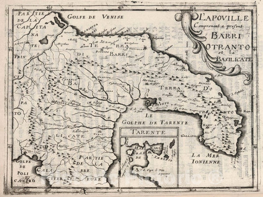 Historic Map : Taranto (Italy) L'Apoville Comprenant a Present Barri Otranto et la Basilicate, 1649 , Vintage Wall Art