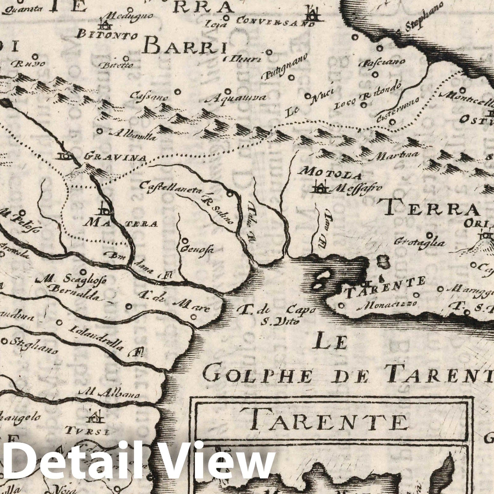 Taranto and Basilicata, Italy 1649 Historical Map Print