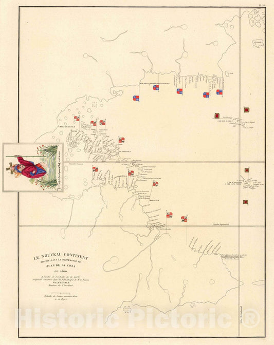 Historic Map : Caribbean, West Indies XXXIII. Le Nouveau Continent Figure Dans lHistoric Mappemonde de Juan de la Cosa en 1500, 1834 Book , Vintage Wall Art
