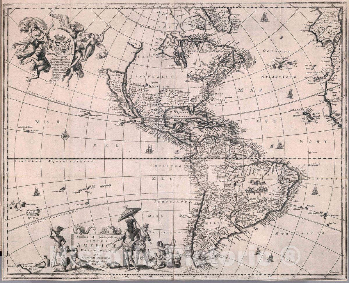 Historic Map : Novissima et Accuratissima Totius Americae Descriptio per N. Visscher (California shown as an island), 1677, Nicolaes Visscher I, Vintage Wall Art