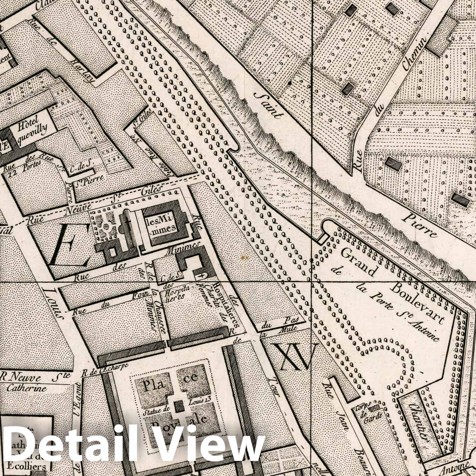 Paris, France - Sheet 14 (Place Royale; Rue St. Louis), 1766 - Historical Map Print