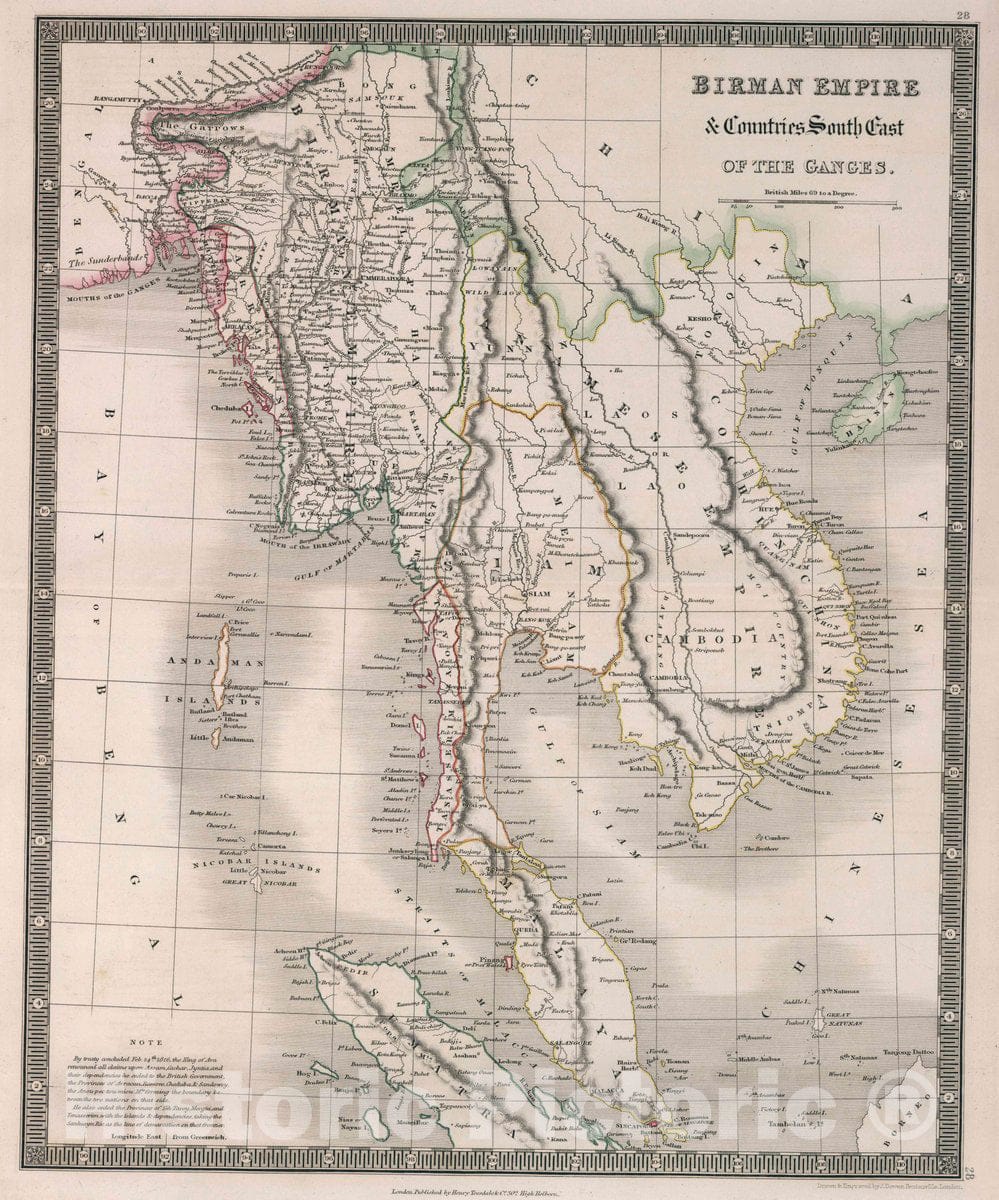 Historic Map : Birman Empire & Countries South East of The Ganges, 1836 Atlas - Vintage Wall Art