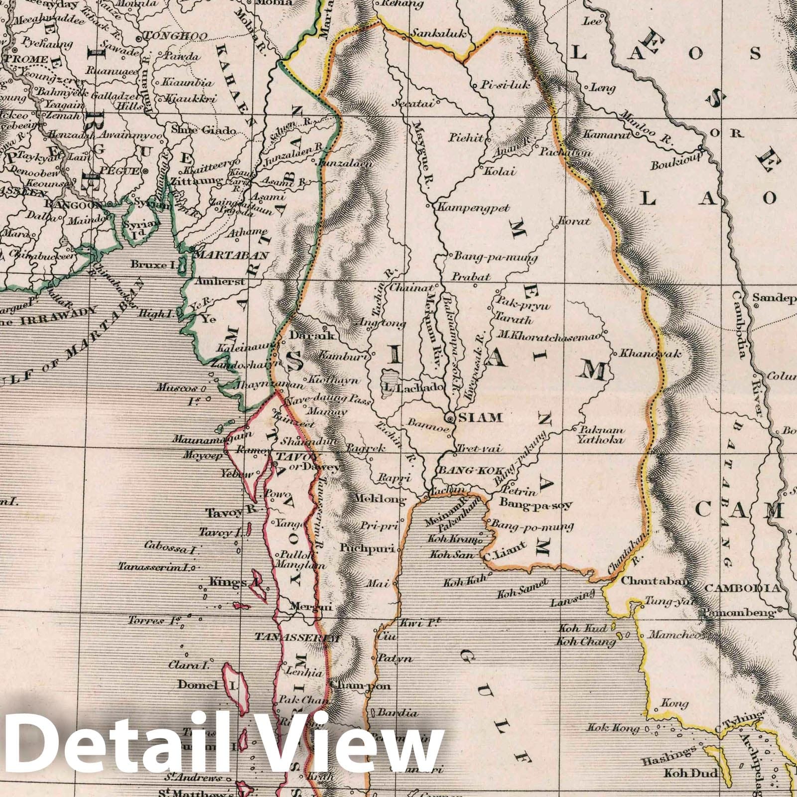 Birman Empire and Southeast Asia - Road Map, 1836 - Historical Map Print