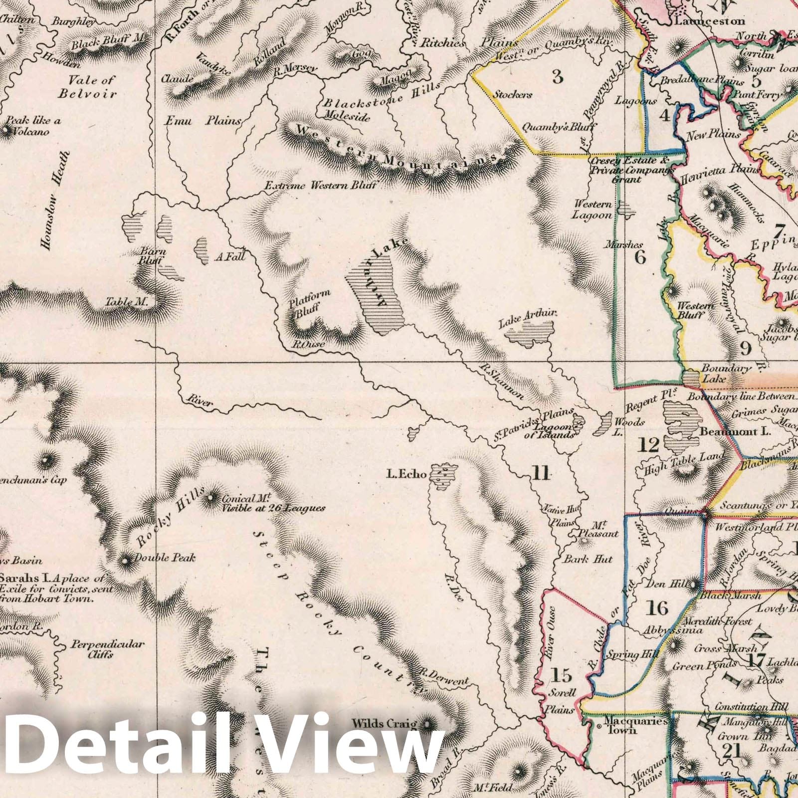 Van Diemen's Land (Tasmania) - Road Map, 1836 - Historical Map Reproduction