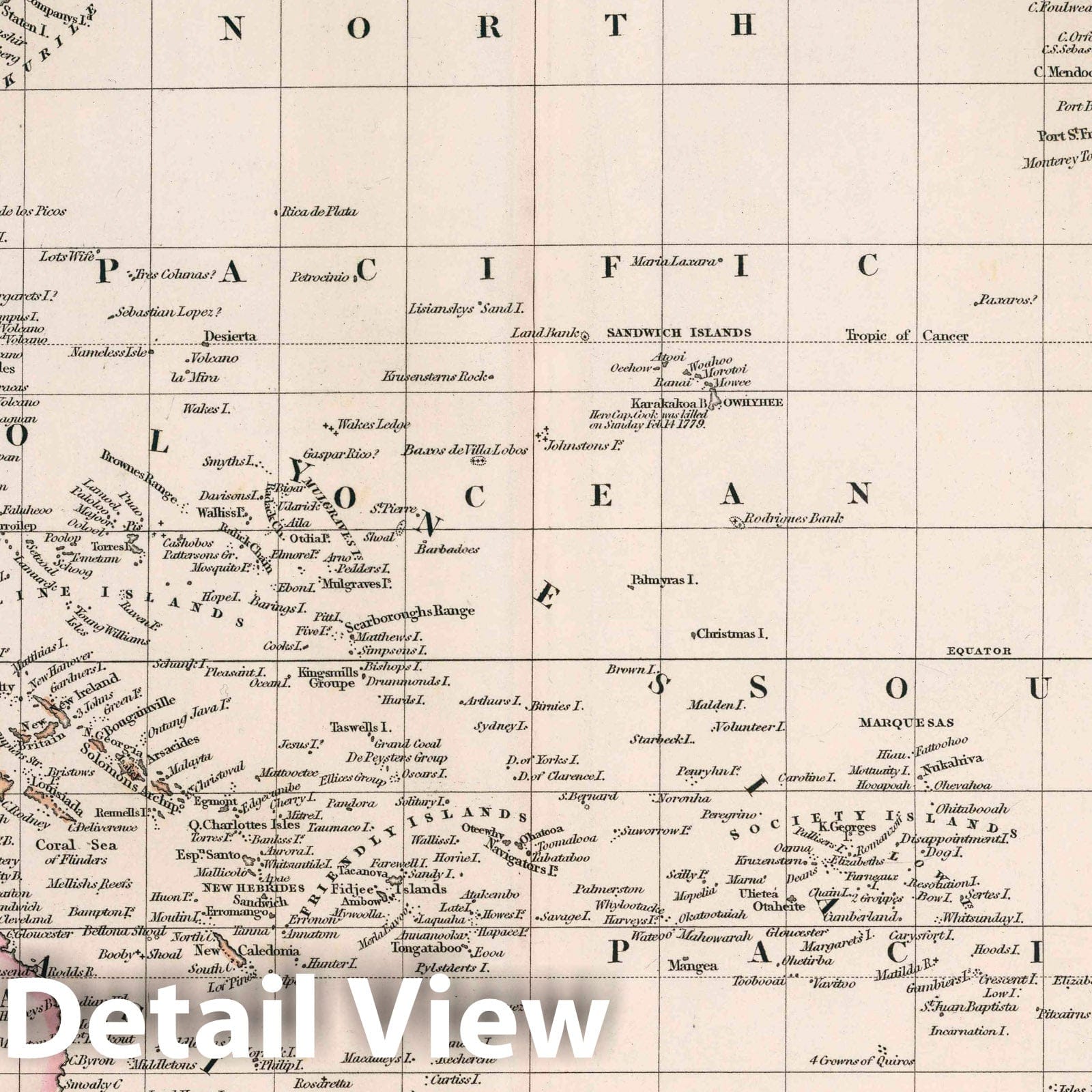 Pacific Ocean - Nautical Chart, 1836 - Historical Map Print