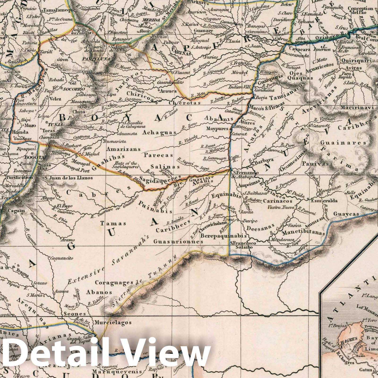 Colombia and Venezuela - Road Map, 1836 - Historical Map Print