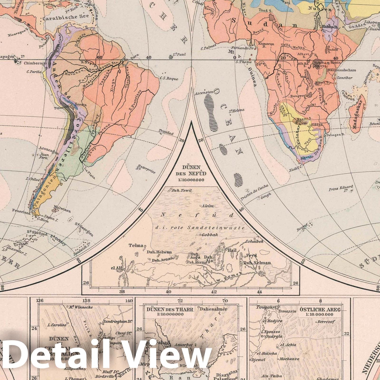 World - Geology and Soil, 1892 - Berghaus' Physikalischer Atlas Historical Map Print