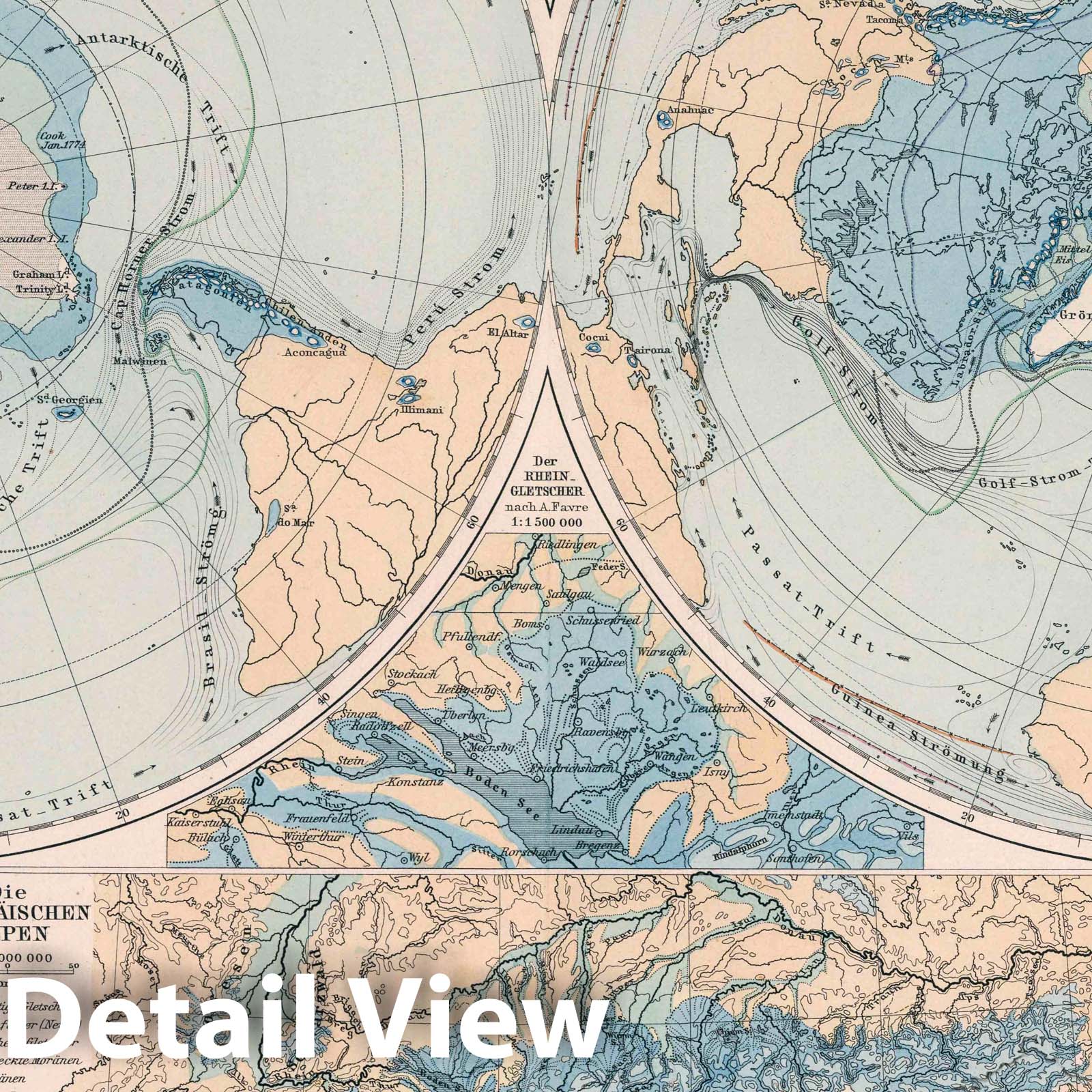 Ice Distribution: Past and Present, Polar View - Nautical Chart, 1886