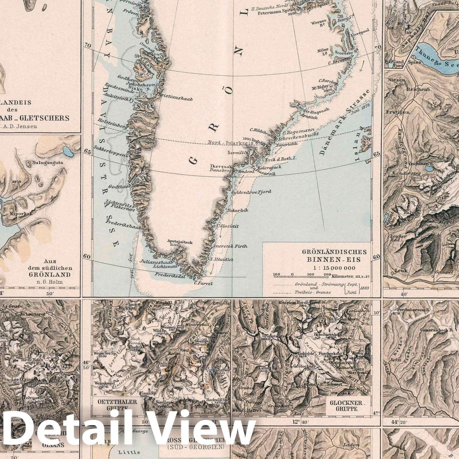World Glaciers - Plate No. 6, 1888 - Berghaus Atlas Historical Map Print