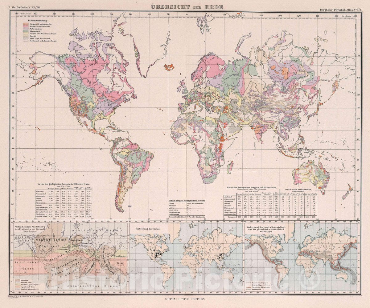 Historic Map : Ubersicht der Erde. Bearbeitet v. Dr. R. Luddecke & Dr. C. Rohrbach. Ausgabe 1892. Gotha: Justus Perthes, 1892 Atlas - Vintage Wall Art
